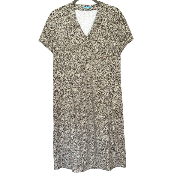 J. McLaughlin Catalina Cloth Geo Print Dress Sz L Short Sleeve Black Brown Tan - Picture 1 of 6
